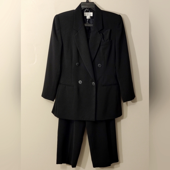 Casual Corner Pants - Classic Black Double-Breasted Suit